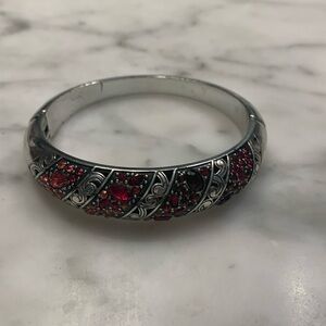 Brighton Crystal voyage red crystal silver plated oval hinged bangle bracelet